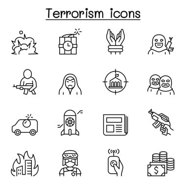 İnce çizgi stilinde terörizm Icon set