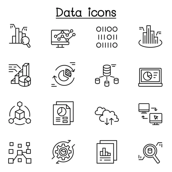 Data Icon Set Thin Line Style — Stock Vector