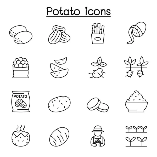 Potato Icon Set Thin Line Style — Stock Vector