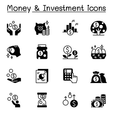 Para & Yatırım simgeleri vektör illüstrasyon grafik tasarımını ayarlar