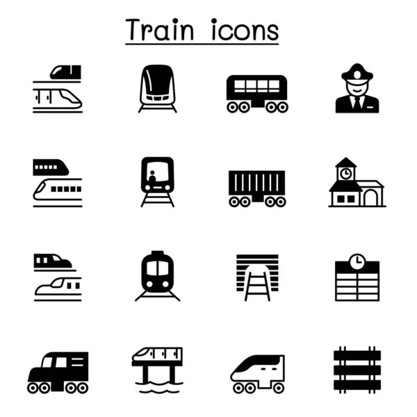 Ícones Trem Conjunto Vetor Ilustração Design Gráfico — Vetor de Stock