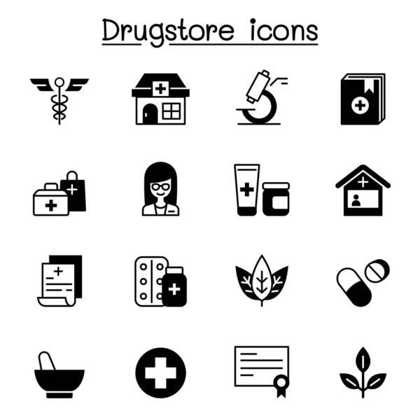 Drugstore Ícones Boticários Conjunto Vetor Ilustração Design Gráfico —  Vetores de Stock