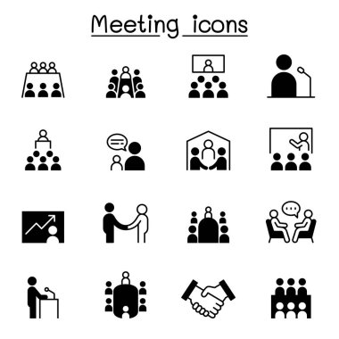 Meeting, conference, seminar, planning icon set vector illustration graphic design clipart