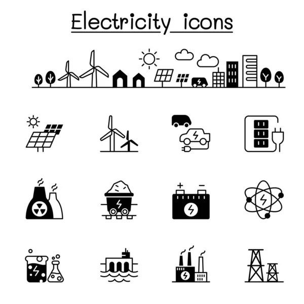 Iconos Electricidad Conjunto Vector Ilustración Diseño Gráfico — Vector de stock