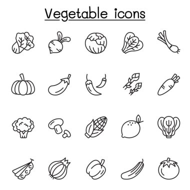 Vegetable icons set in thin line stlye clipart