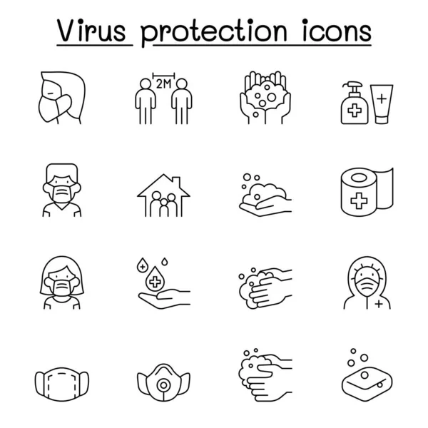 Set Von Virenschutzzeilen Symbolen Enthält Ikonen Wie Soziale Distanzierung Maske — Stockvektor