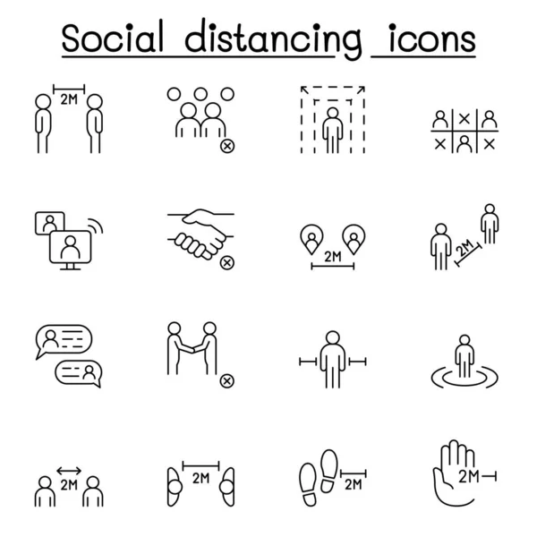 Sociale Afstandeling Pictogram Dunne Lijn Stlye — Stockvector