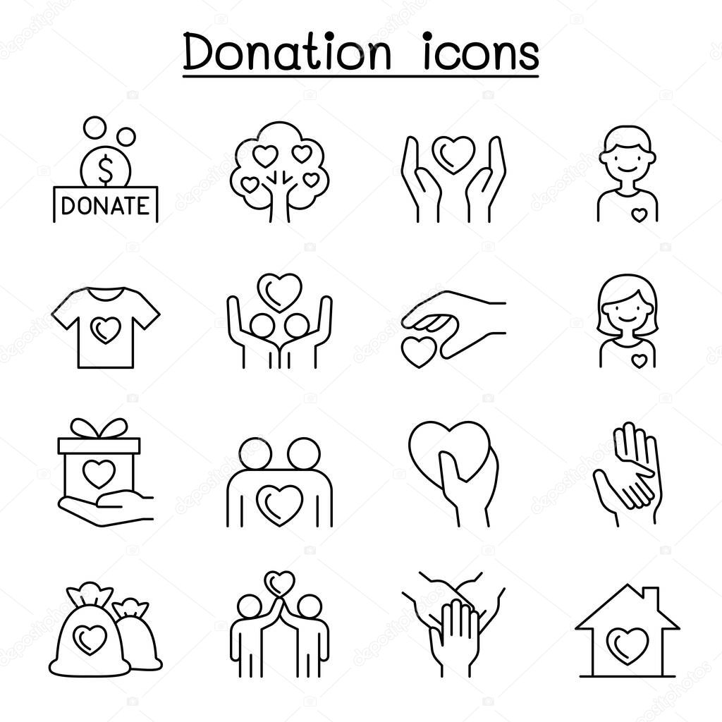 Set of Donation & charity line icons. contains such Icons as, volunteer, fundraiser, kindness, giving, assistance, support, care and more. 
