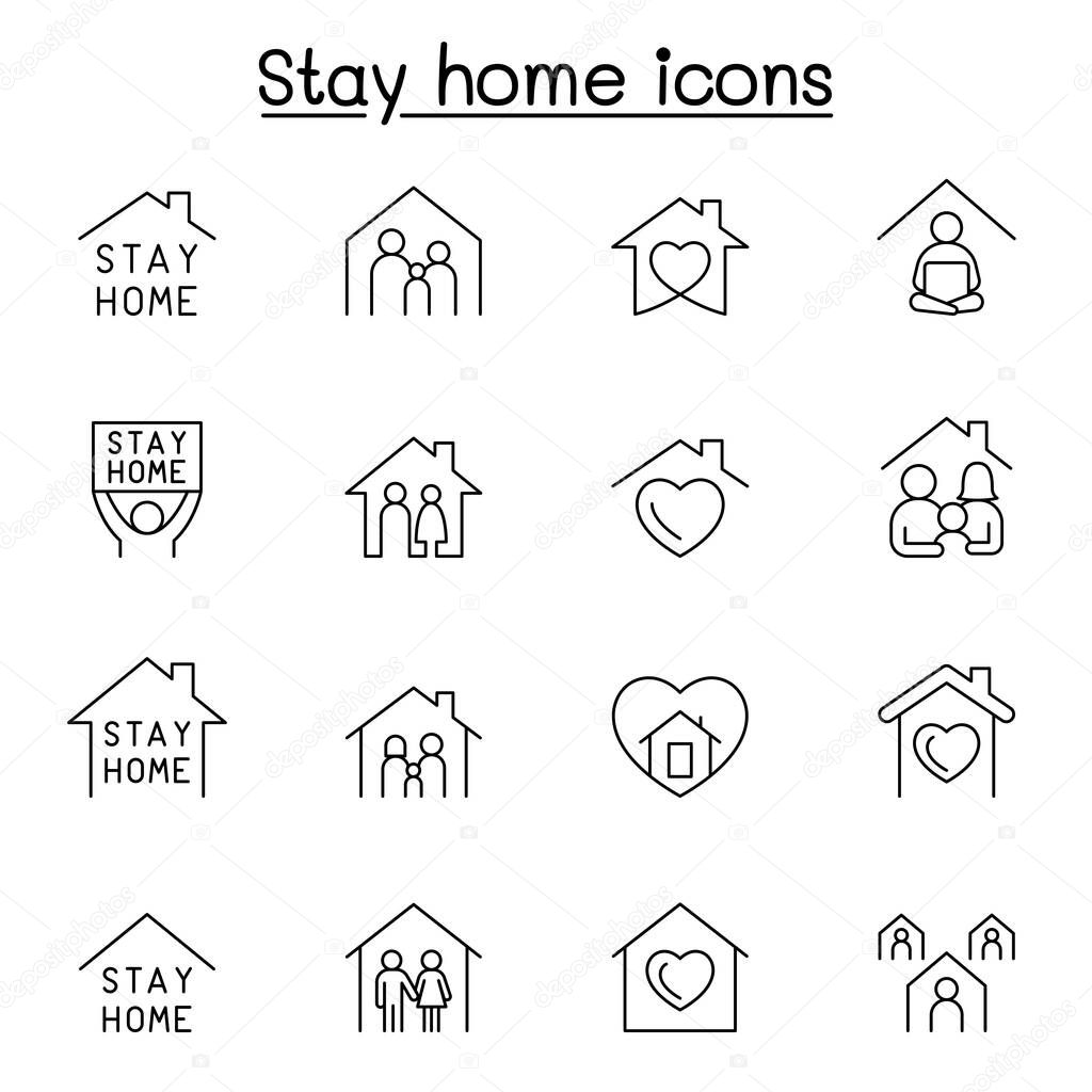 Stay home icon set in thin line style