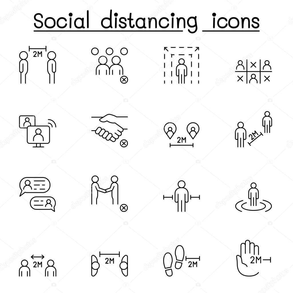 Social distancing icon set in thin line stlye