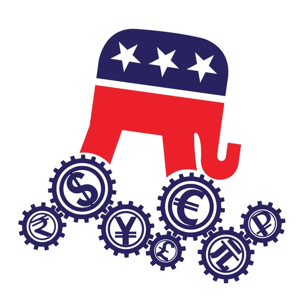 Emblème du Parti républicain des États-Unis et des monnaies mondiales — Image vectorielle