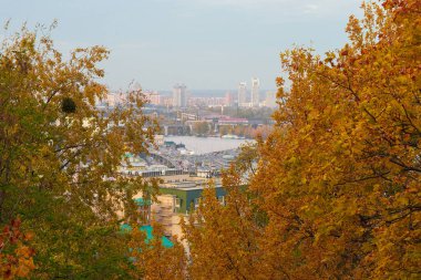Dinyeper Nehri ve Kiev, Ukrayna sonbahar ağaç görünümü