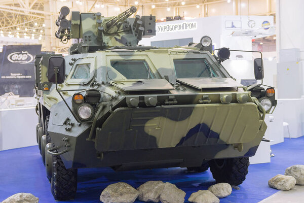 Kiev, Ukraine - October 14, 2016: Ukrainian armored personnel carrier production at the exhibition "Arms and Security - 2016"