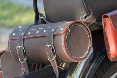 Bir motosiklet portre deri ekipman. Yaşam tarzı