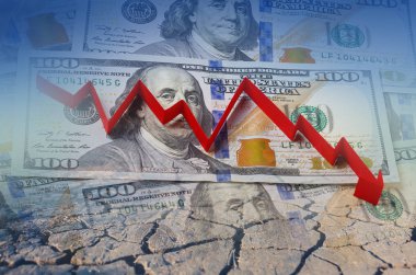 Amerikan Doları, mali kriz içinde kırmızı ok. Konsept illüstrasyon