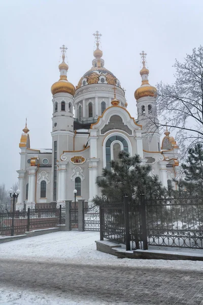 Iglesia ortodoxa de San Pedro y Fevronia cubierta de nieve. Donetsk, Ucrania — Foto de Stock