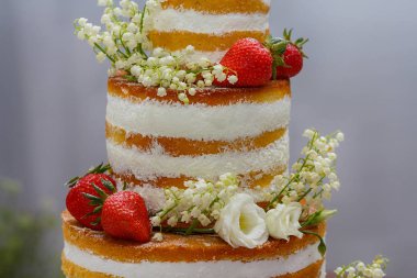 Güzel bisküvi pasta çilekli closeup ile. Gıda