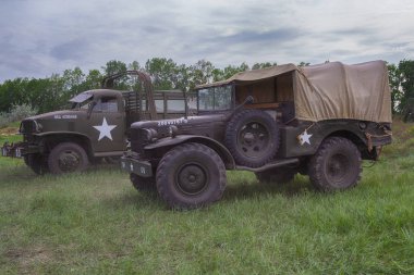 Kiev, Ukrayna - 09 Mayıs 2018: Askeri araçlar zafer tarihi yeniden yapılanma yıldönümünde İkinci Dünya Savaşı sırasında Amerika Birleşik Devletleri