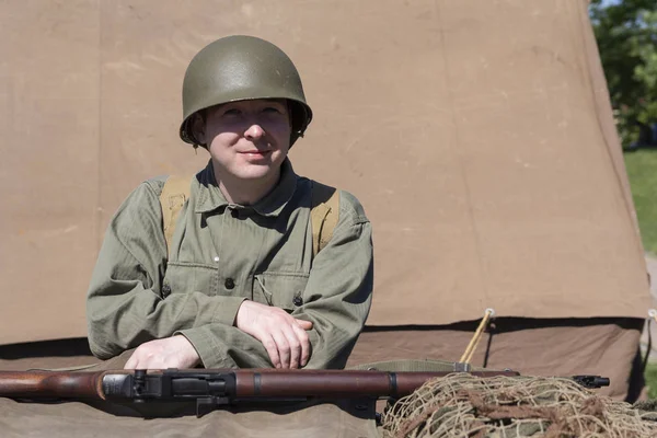 Kijów Ukraina Maja 2018 Człowiek Postaci Żołnierza Amerykańskiej Armii Wojny — Zdjęcie stockowe