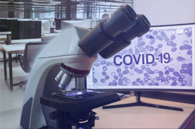 Mikroskop, laboratuvar, monitör, karantina, virüs COVID-19