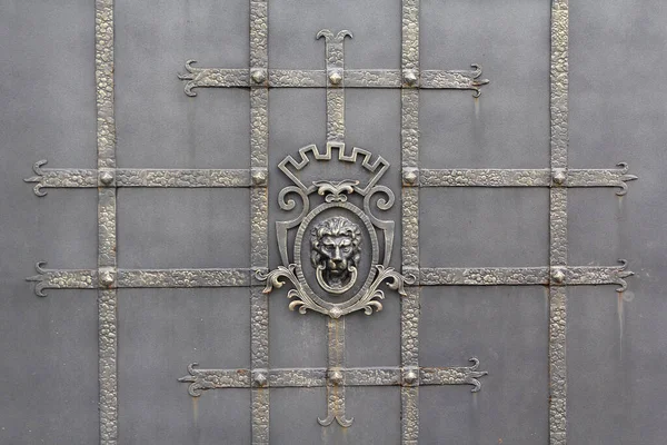 ライオンの頭を持つ古い金属製のドアの詳細背景 — ストック写真