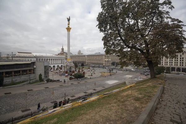 Kyjev Ukrajina Srpna 2019 Pohled Náměstí Nezávislosti Ulice Institutskaya — Stock fotografie