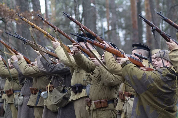 Vorzel Ucrânia Maio 2018 Pessoas Exército Vermelho Forma Uma Reconstrução — Fotografia de Stock