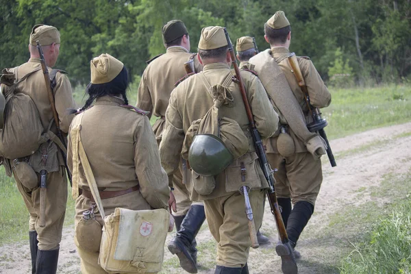 Vorzel Ucrânia Novembro 2019 Pessoas Sob Forma Soldados Exército Vermelho — Fotografia de Stock