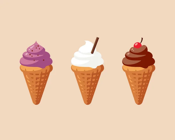 Conjunto de cones de sorvete . — Vetor de Stock