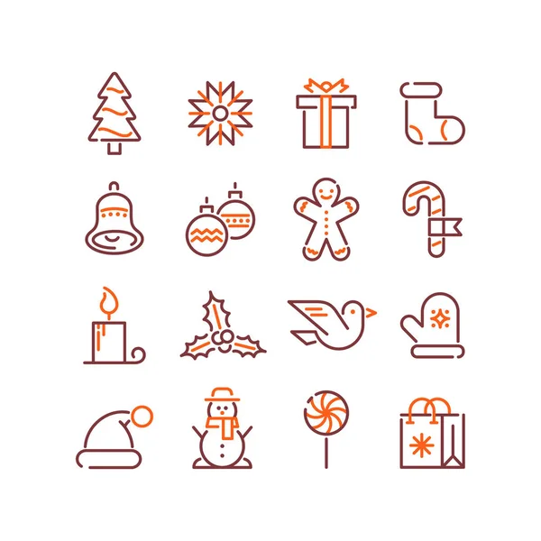 Kerstmis en Nieuwjaar iconen ingesteld. — Stockvector