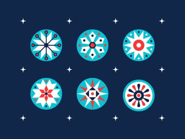 Dekoratif kış kar taneleri kümesi vektör stilize.