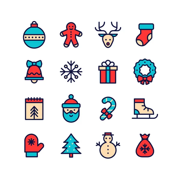 Ensemble d'icônes colorées de Noël et du Nouvel An . — Image vectorielle