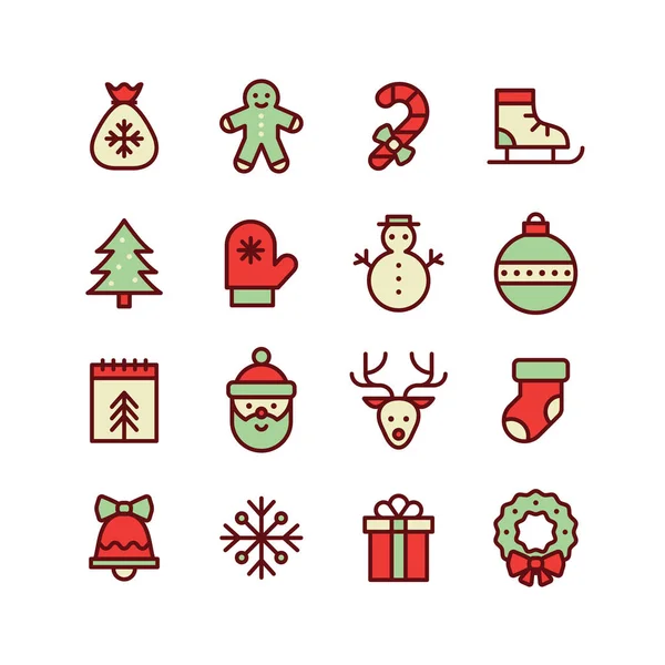 Weihnachten und Neujahr bunte Symbole gesetzt. — Stockvektor