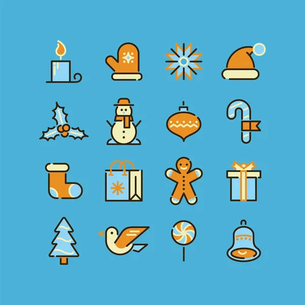 Natal e conjunto de ícones de ano novo. — Vetor de Stock