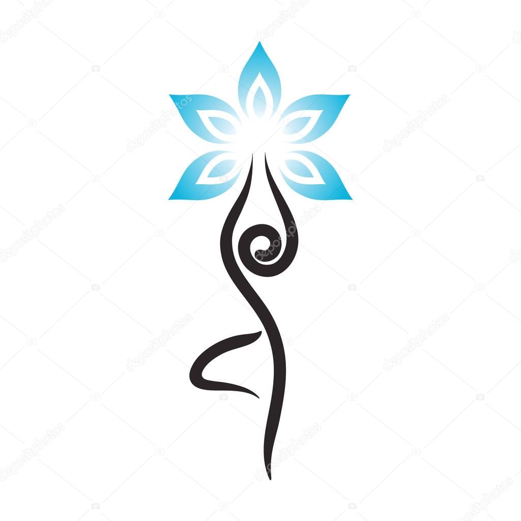 Yoga emblem with abstract tree pose.