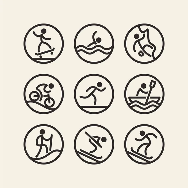 Outdoor activiteiten en sporten pictogrammen instellen. — Stockvector