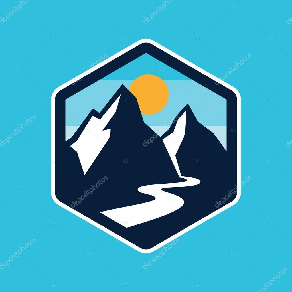 Colorful mountains vector icon.