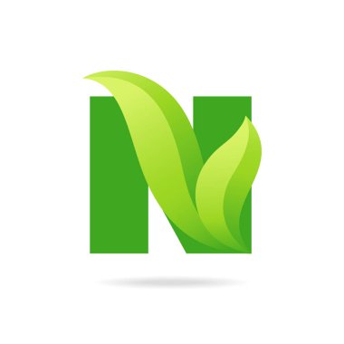N simgesi yeşil yaprakları ile. Vektör eko tasarım.
