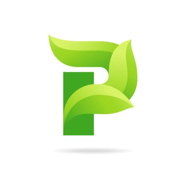 P simgesi yeşil yaprakları ile. Vektör eko tasarım.