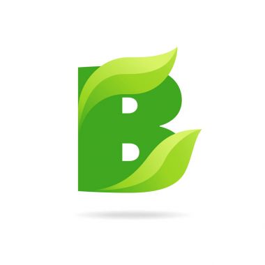 B simgesi yeşil yaprakları ile. Vektör eko tasarım.