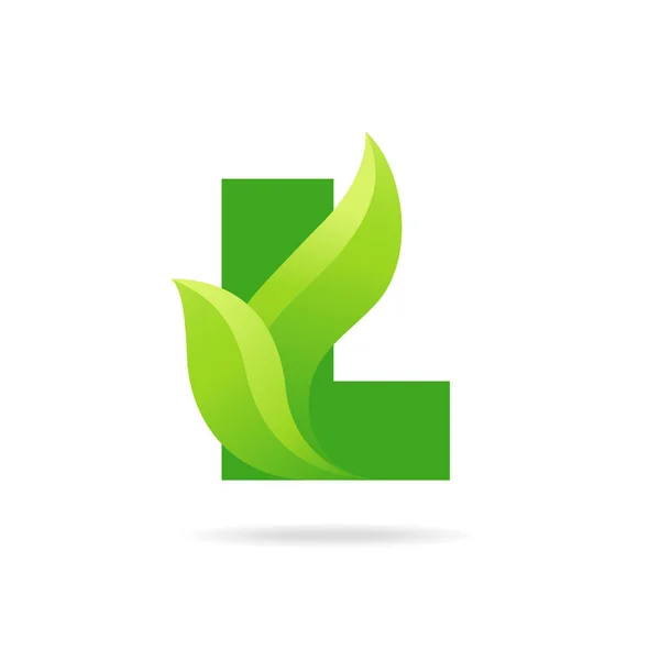 Icono L con hojas verdes. Diseño ecológico vectorial . — Archivo Imágenes Vectoriales