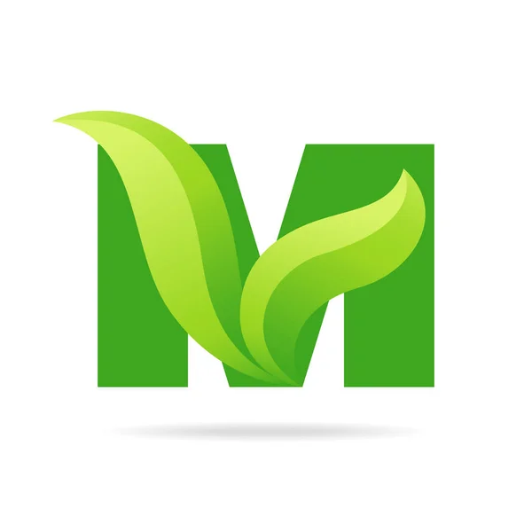 Icône M avec feuilles vertes. Conception écologique vectorielle . — Image vectorielle