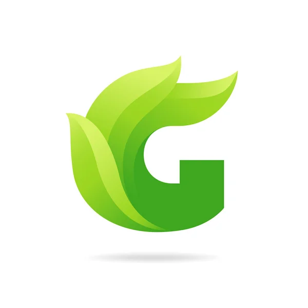 G pictogram met groene bladeren. Vector eco design. — Stockvector