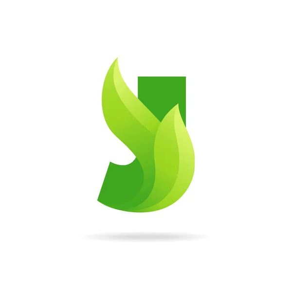 J Symbol mit grünen Blättern. Vektor-Ökodesign. — Stockvektor