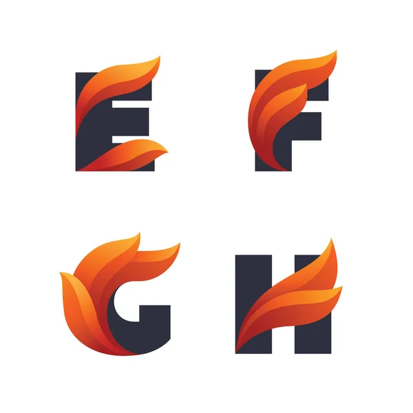 세트와 편지 아이콘의 화재 불길: E, F, G, H. — 스톡 벡터