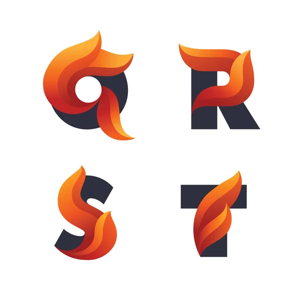 세트와 편지 아이콘의 화재 불길: Q, R, S, T. — 스톡 벡터