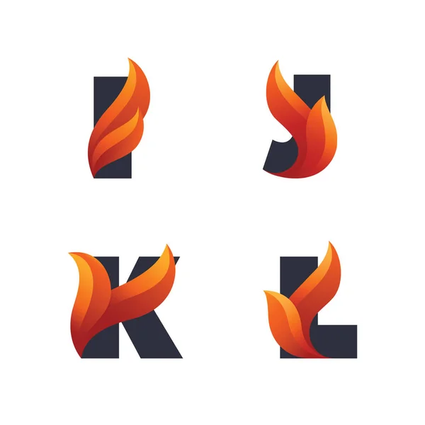 세트와 편지 아이콘의 화재 불길: I, J, K, L. — 스톡 벡터