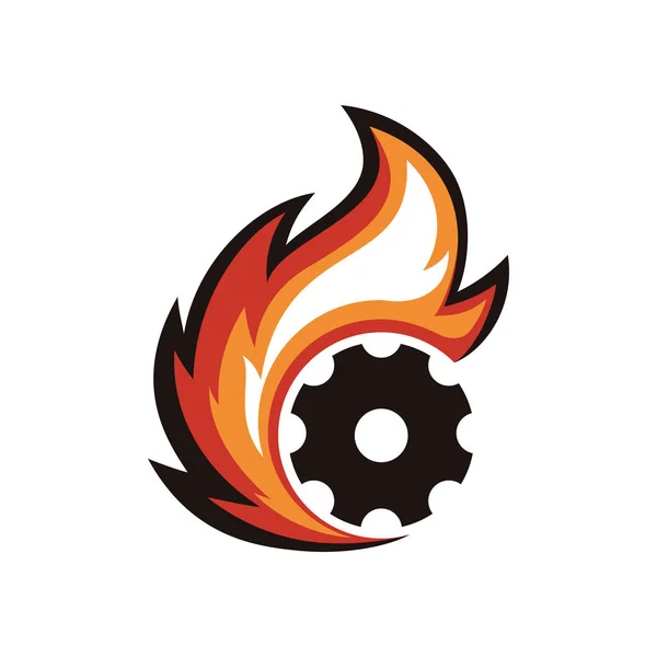 Fuego de símbolo vectorial con engranaje, diseño de icono abstracto . — Vector de stock