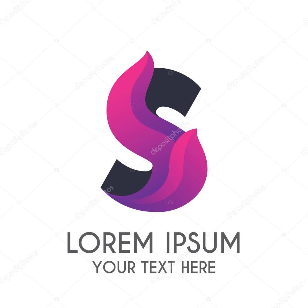 S letter logo with decorative waves, isolated on white background.