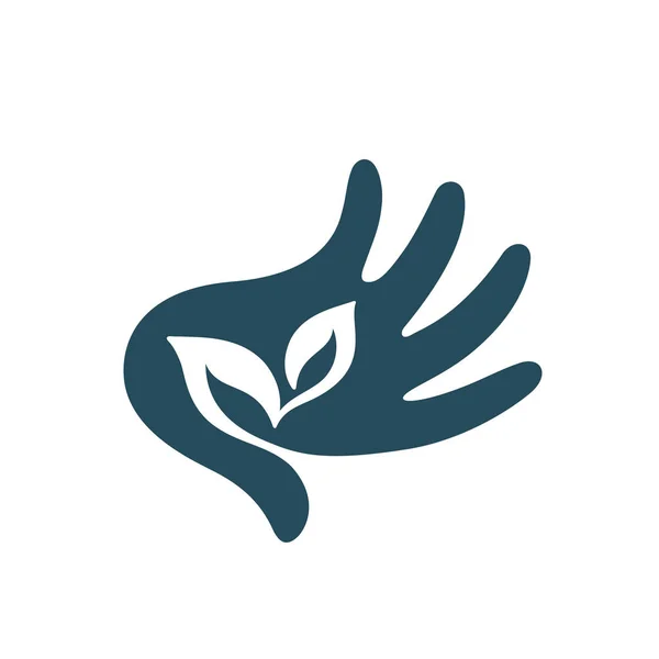 Human hand silhouette and leaves, vector icon. — Stock Vector